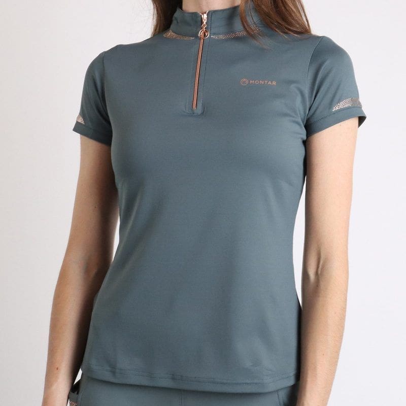 Polo manga corta MoKelsey en Jade con cristales en oro rosa