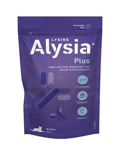 Suplemento rico en Lisina, Triptófano, Equinácea y Vitamina C, formulado en Chews de Alta Palatabilidad. Presentación: 30 chews. Válido para gatos.